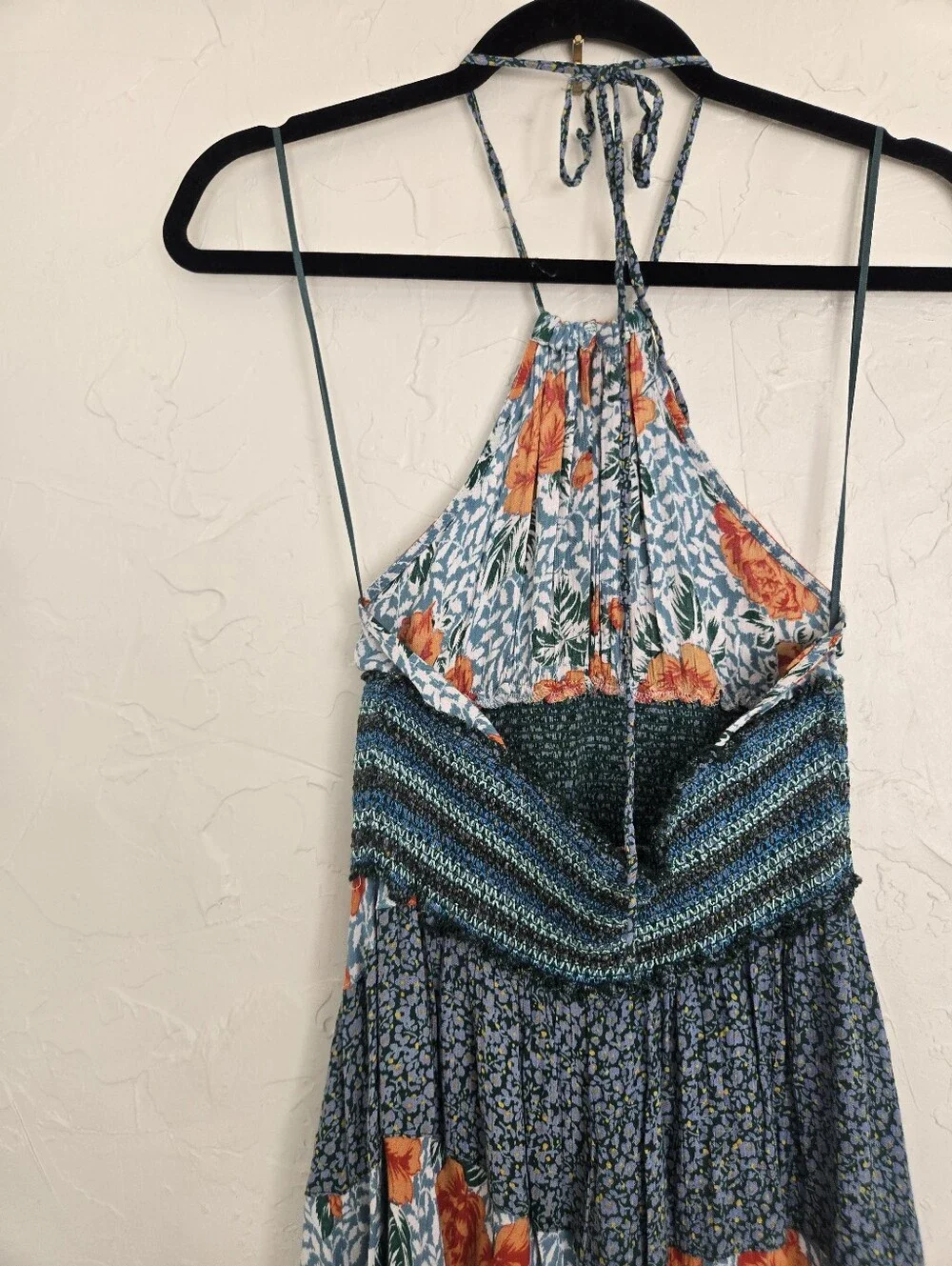 Free People Asymmetric Colorful Teal Orange Floral Halter Dress, S